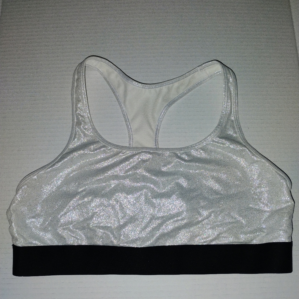 XL White and Black Shimmer PINK VICTORIA SPORTS BRA